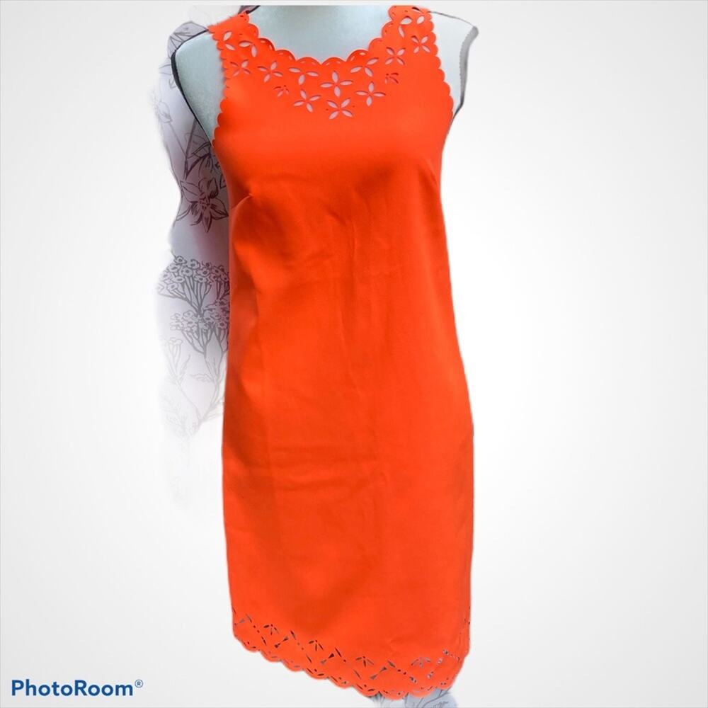 JCrew Reppy Bodycon sleeveless dress sz 00/XS laser floral cut Orange Tangerine